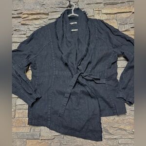 Flax Women’s Jacket Sz S Oversized Belted Linen Black Casual Business